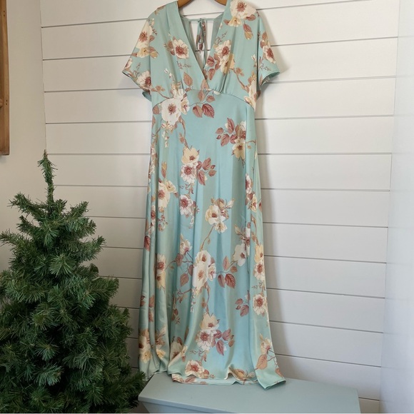a new day Dresses & Skirts - Floral double V-Neck Maxi Dress empire waist dolman cottagecore wedding satin